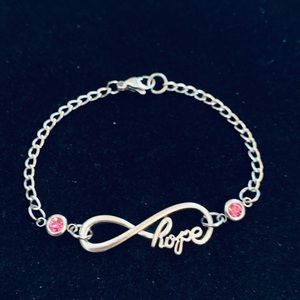Infinity “hope” Breast Cancer Awareness chain bracelet with pink rhinestones
